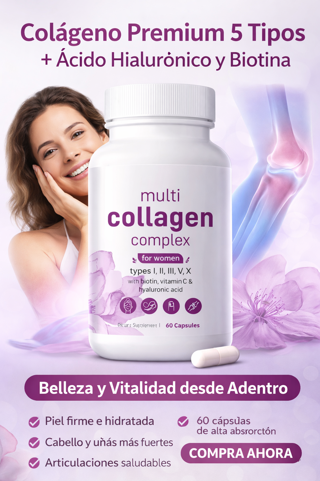 Colágeno Premium 5 Tipos + Ácido Hialurónico y Biotina